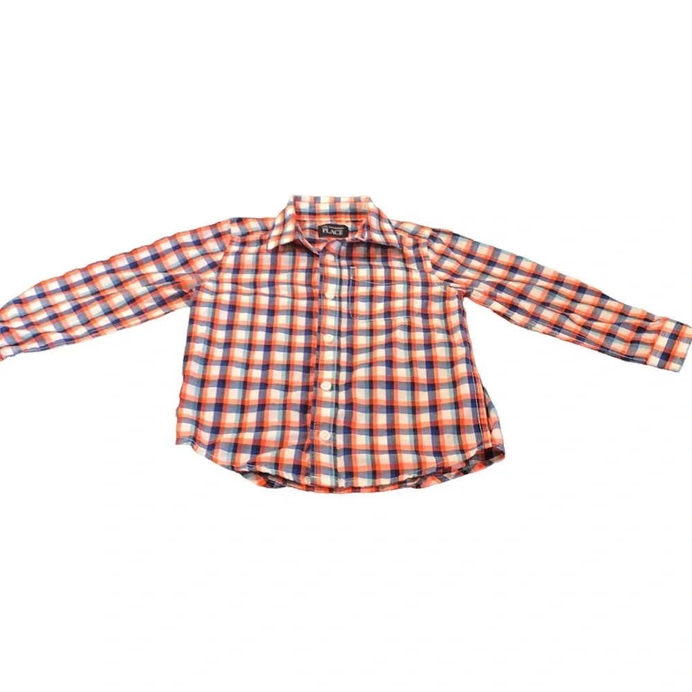 The Children’s Place• Orange | Blue Plaid Striped Button Down Long Sleeve